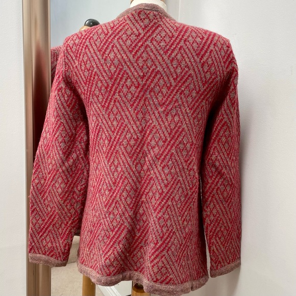 Nordic vintage Yves Venet chevron pattern, open front wool blend cardigan - Picture 5 of 7